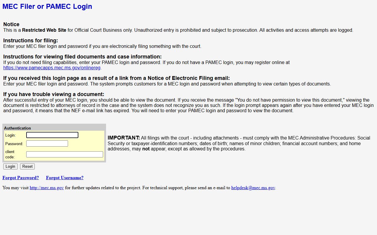 Union County court records login for the Third Circuit MEC system