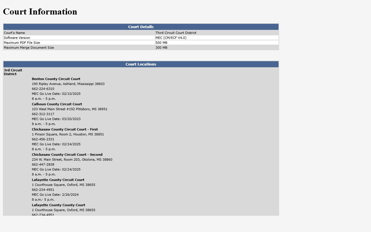 Union County court records information page for the Third Circuit District
