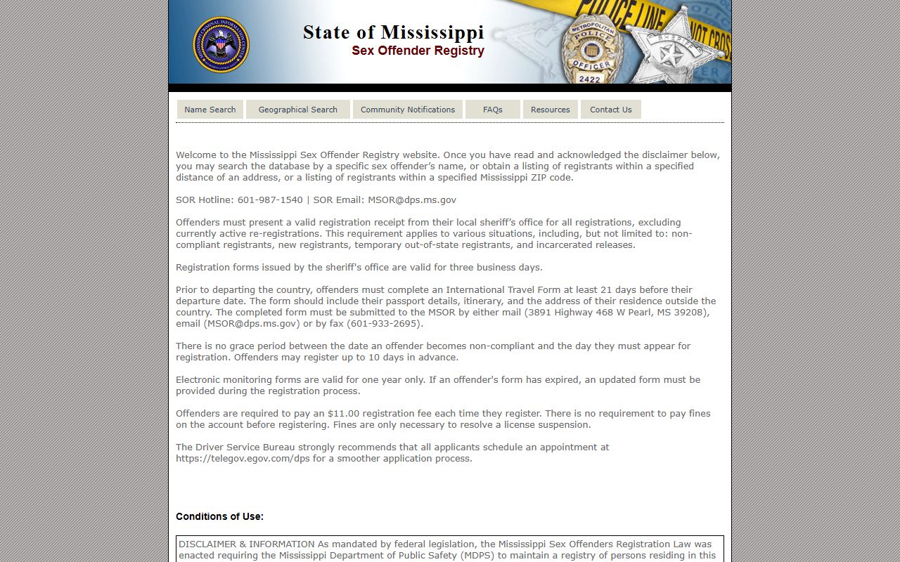 Union County inmate records and the Mississippi DPS sex offender registry